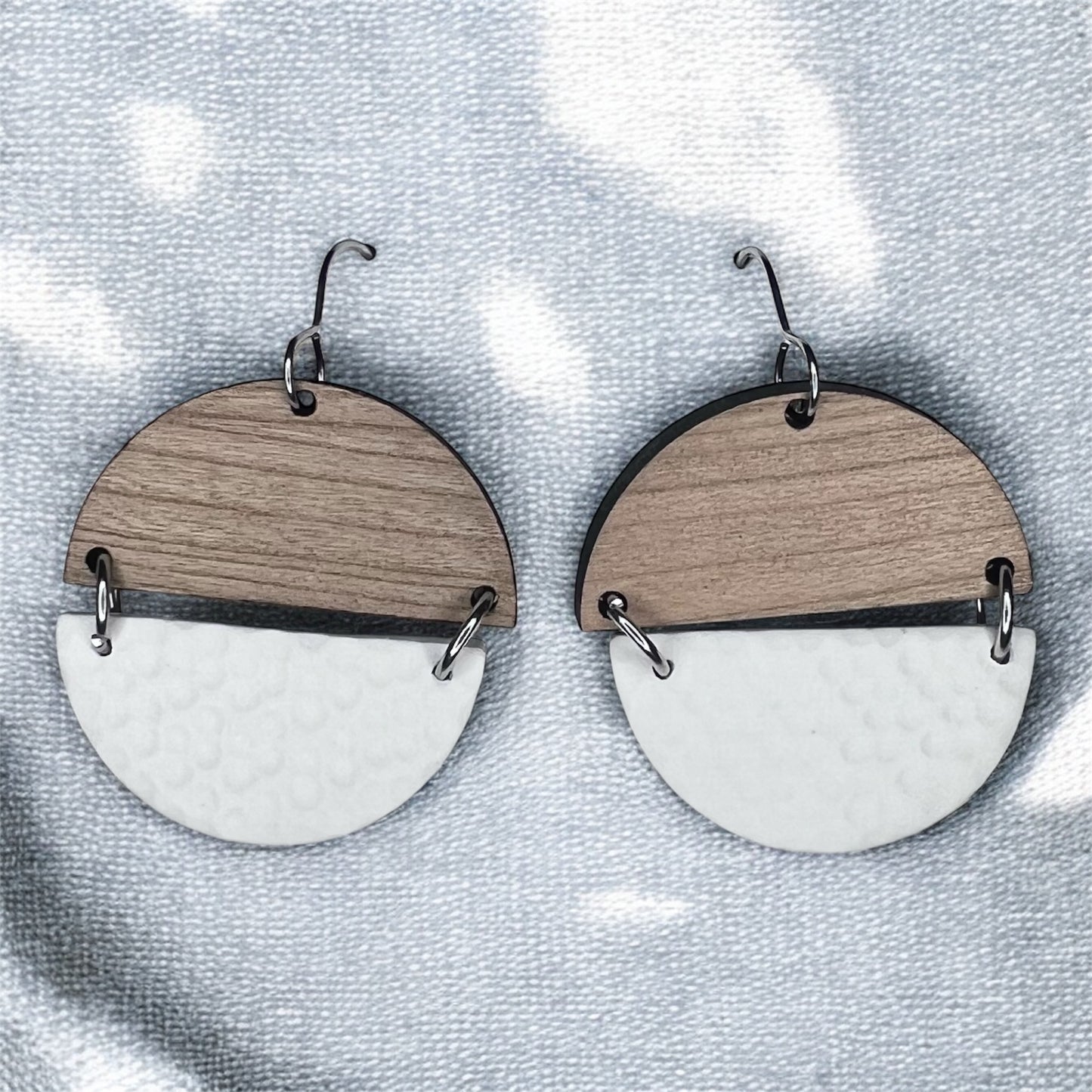 White Textured Half Moon Earrings