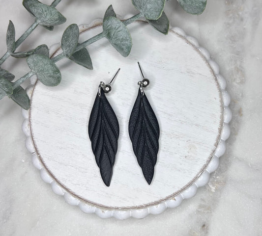 Black and Silver Elegant Leaf Earrings