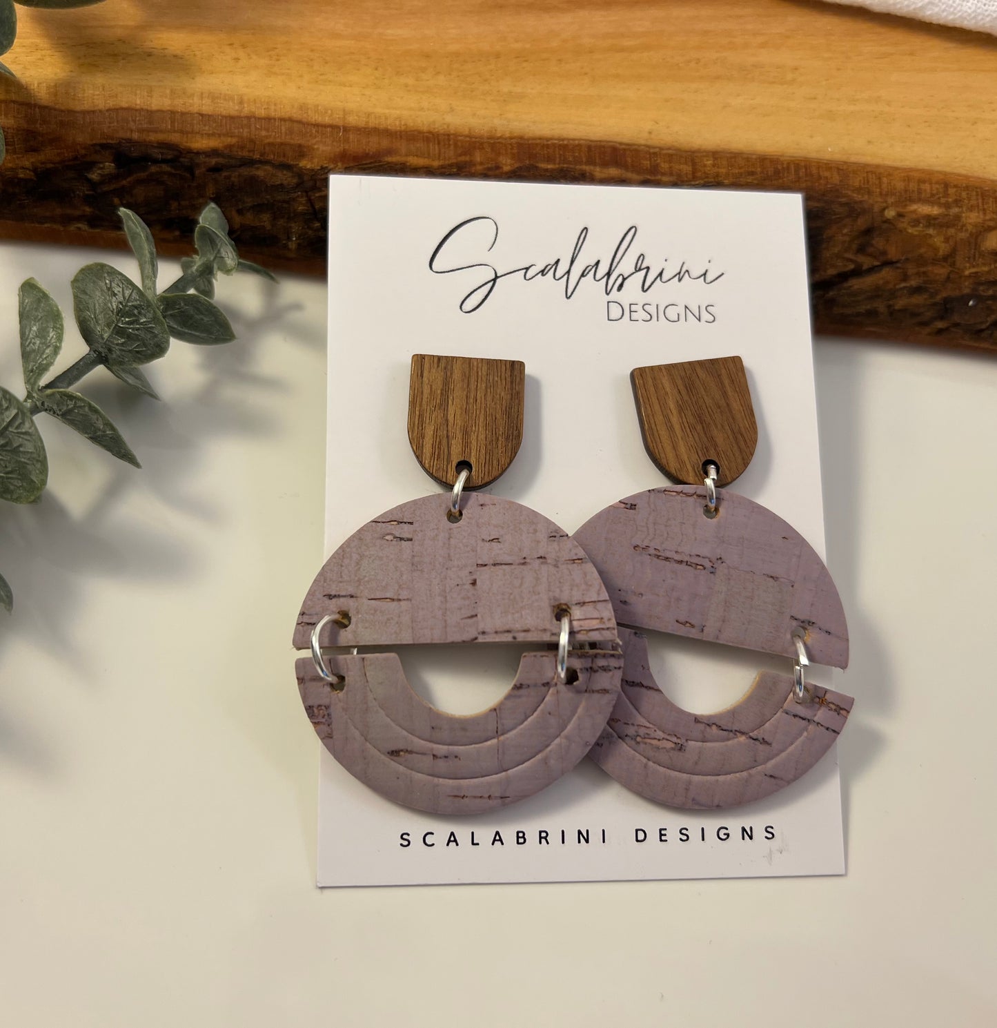 Lavender Leather Round Earrings