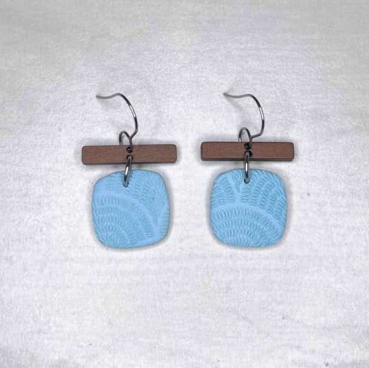 Turquoise & Wood Square Earrings