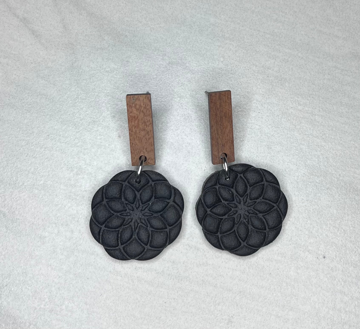Black and Wood Mandala Earrings
