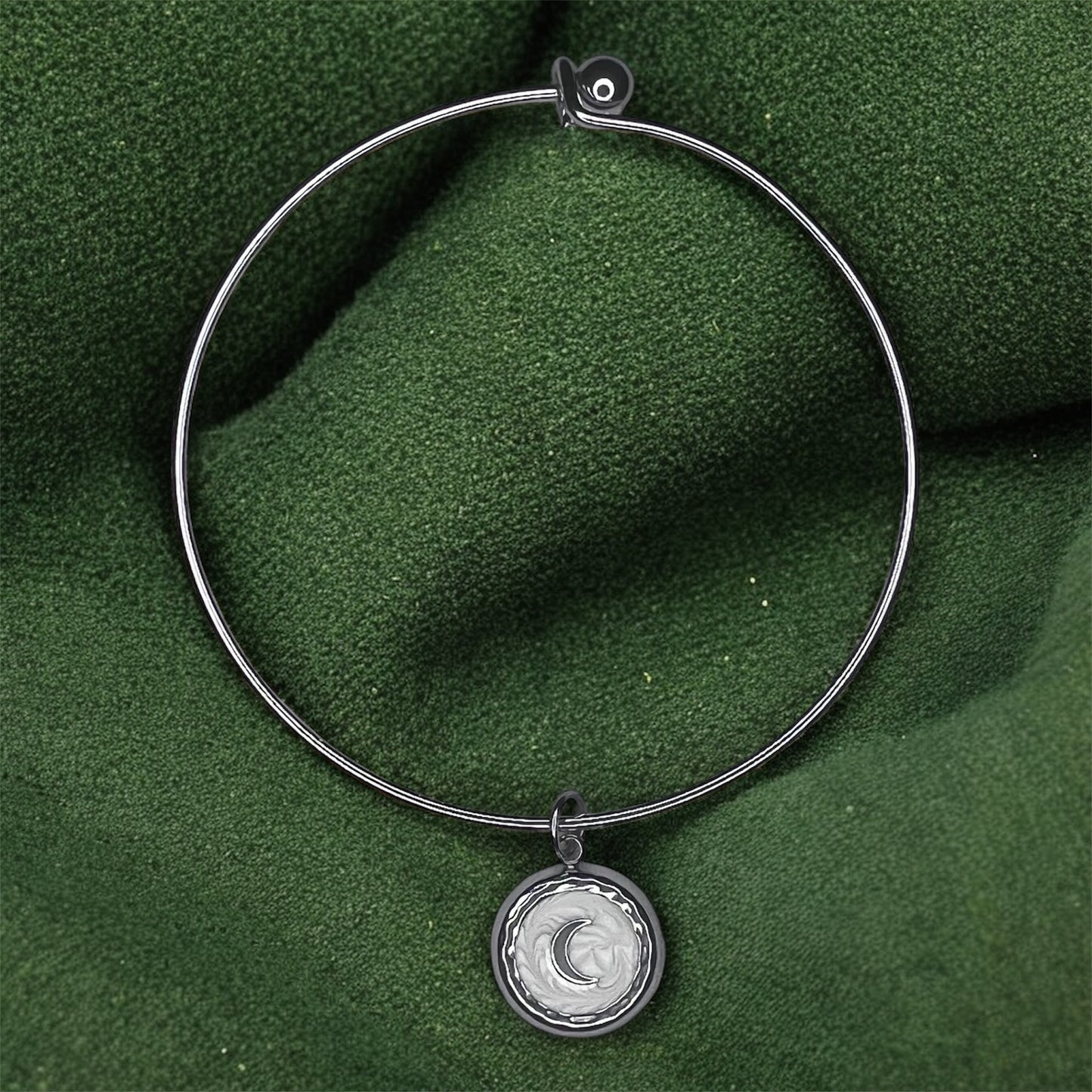 Silver Bangle with Crescent Moon Charm