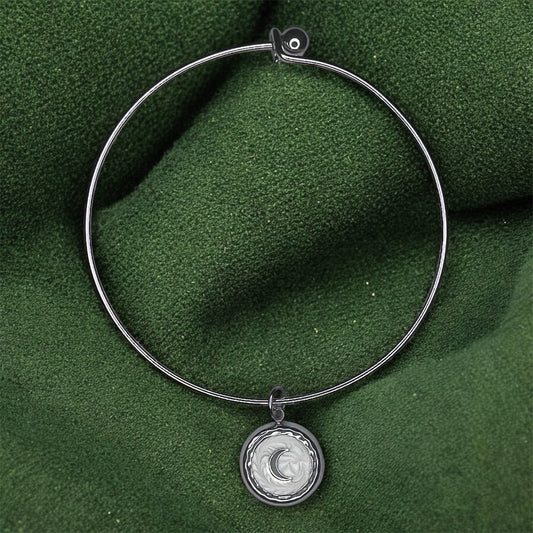 Silver Bangle with Crescent Moon Charm