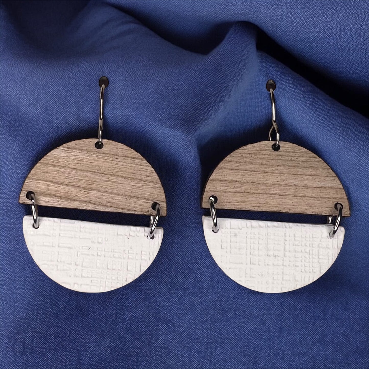 White Textured Half Moon Earrings