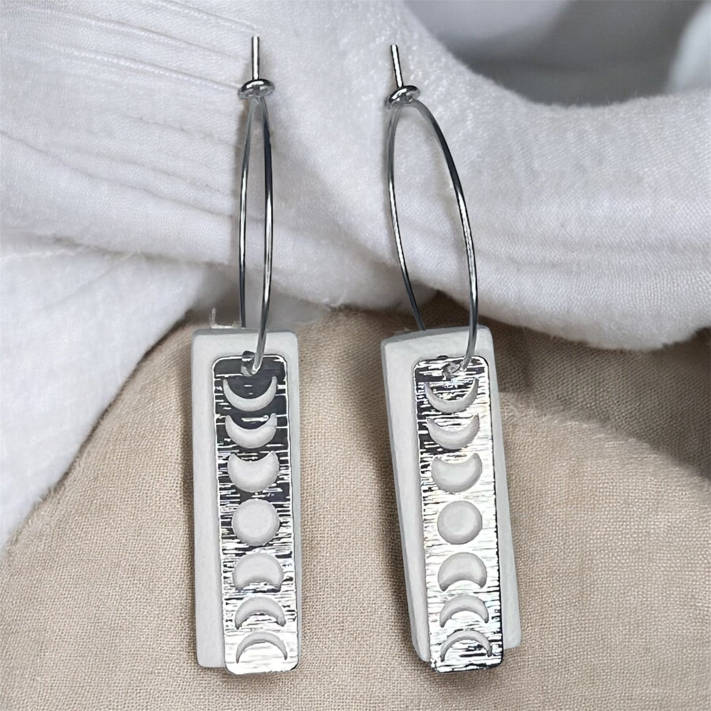 Frosted Moon Bar Hoop Earrings