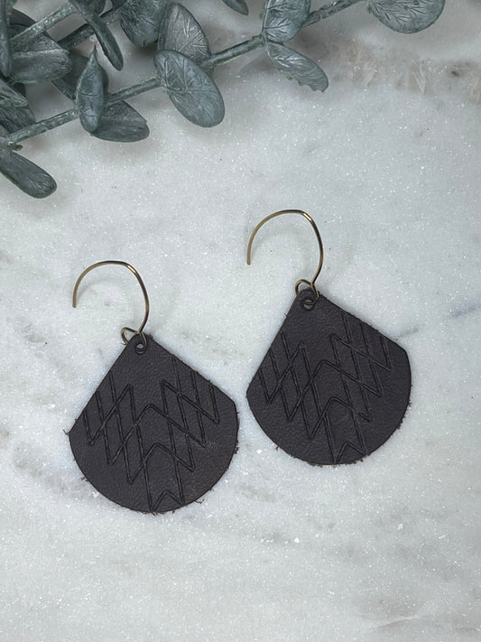 Dark Brown Embossed Leather Earrings
