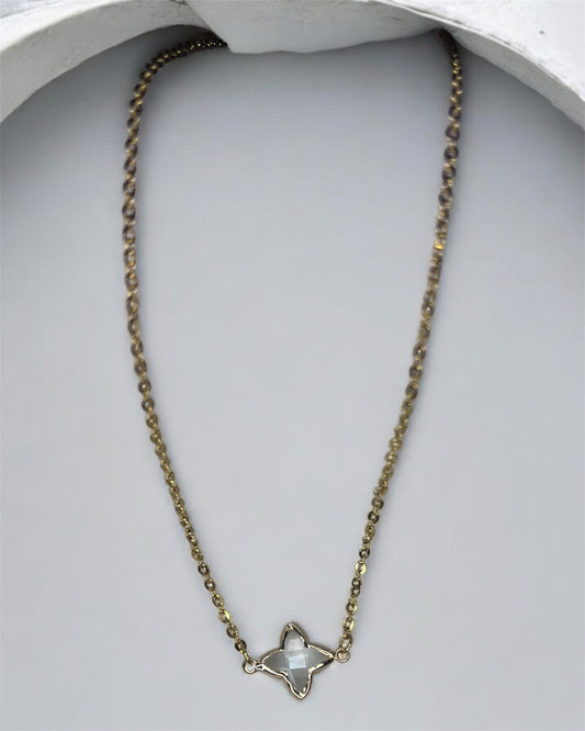 Gold Necklace with Crystal Stone